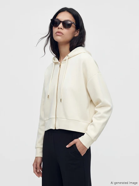 LCW Vision Sarı Kapüşonlu Kadın Fermuarlı Sweatshirt ürün görseli 1