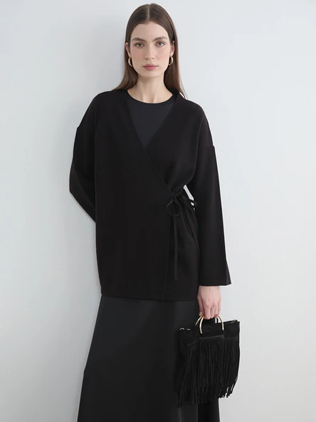 LCW Modest Siyah Kruvaze Yaka Kadın Kimono ürün görseli 1