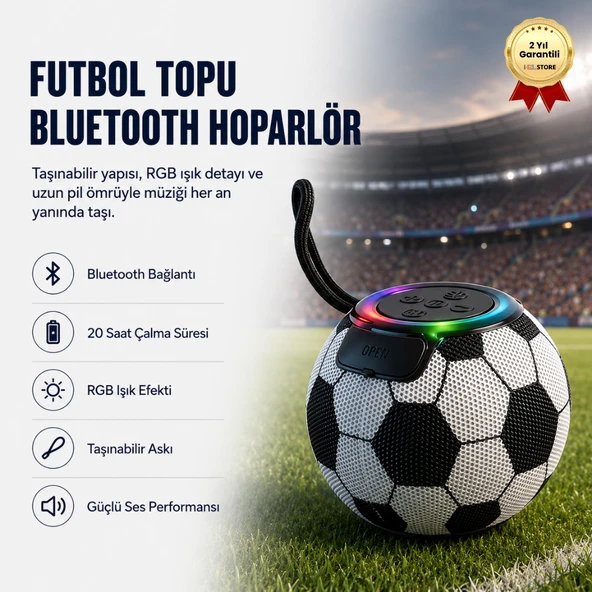 Futbol Topu Tasarımlı RGB Işıklı Taşınabilir Bluetooth Hoparlör ürün görseli 1