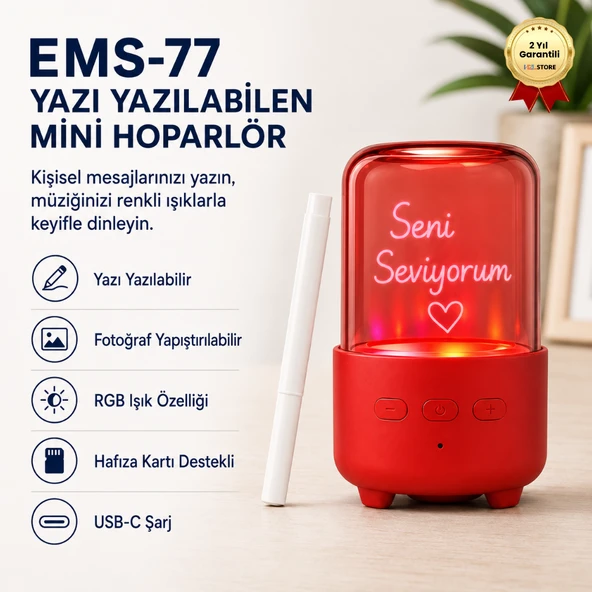 Yazı Yazılabilen RGB Işıklı Mini Bluetooth Hoparlör Hafıza Kartı Destekli USB-C Şarjlı ürün görseli 1
