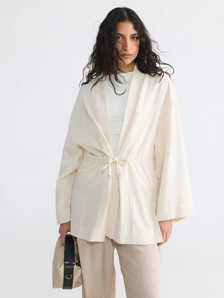 LCW Modest Ekru V Yaka Kadın Kimono ürün görseli 1