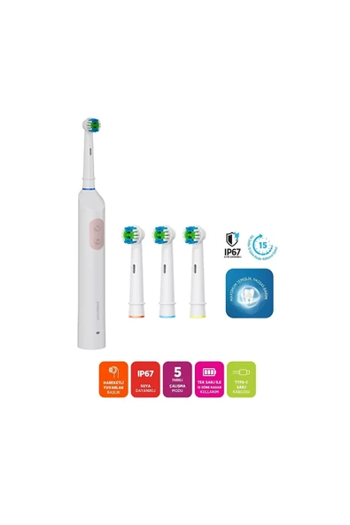 Polosmart PSC82 Şarjlı 5 Modlu IP67 Suya Dayanıklı Diş Fırçası Pembe ürün görseli 1
