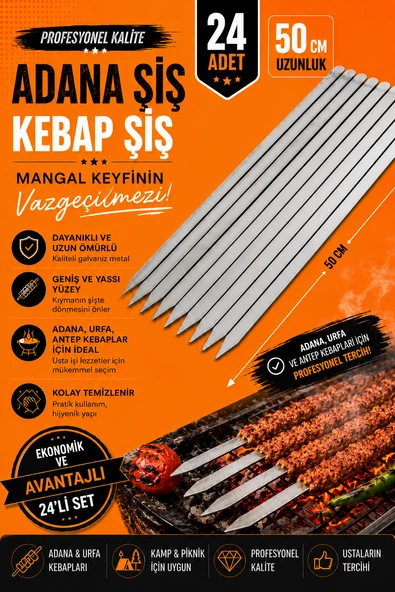 12 ADET KEBAP ŞİŞİ 50 Cm Şiş Galvaniz Paslanmaz Şiş "12 ADETTİR" ürün görseli 1