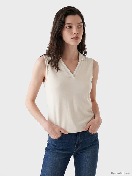 LCW Comfort Bej Polo Yaka Soft Touch Kadın Atlet ürün görseli 1