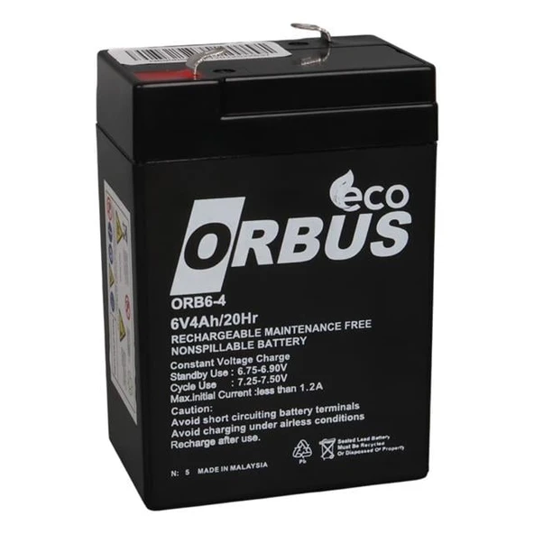 Orbus Eco ORB6-4 6 Volt 4 Amper Kuru Işıldak Aküsü (70x48x101 Mm) ürün görseli 1