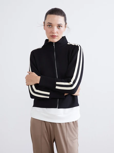 LCW EVERYDAY Siyah Dik Yaka Kadın Fermuarlı Sweatshirt ürün görseli 1