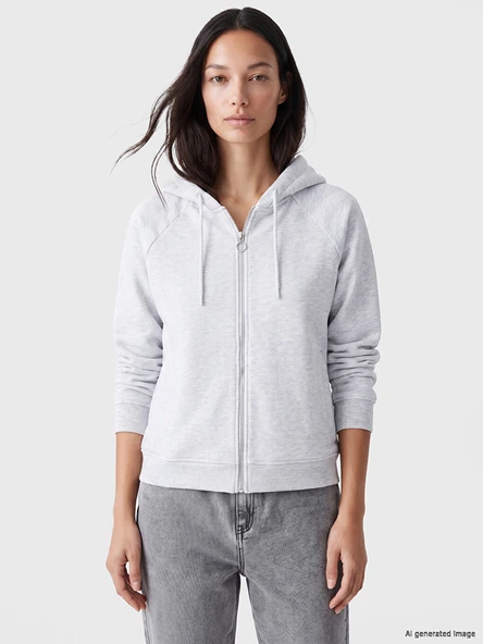 LCW Limitless Gri Kolları Çıtçıtlı Kadın Oversize Kalın Fermuarlı Sweatshirt ürün görseli 1