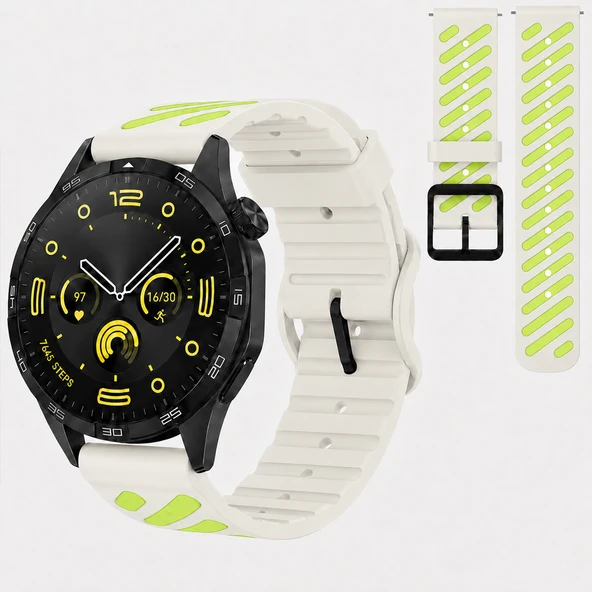 Huawei Watch GT 4 46 mm Uyumlu Çift Renkli Delikli Silikon Spor Kordon  Bej ürün görseli 1