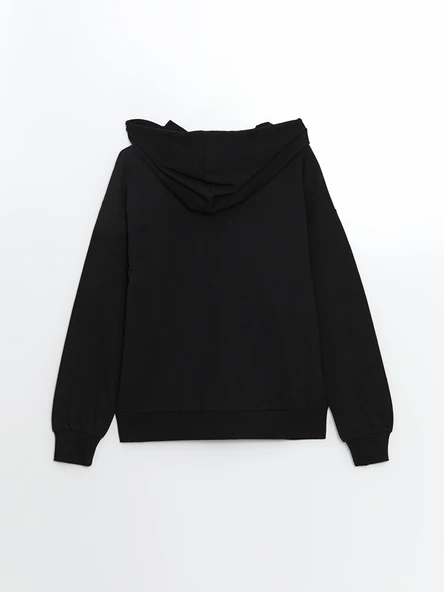LCWAIKIKI Basic Siyah Kapüşonlu Oversize Kadın Fermuarlı Sweatshirt - Resim 6