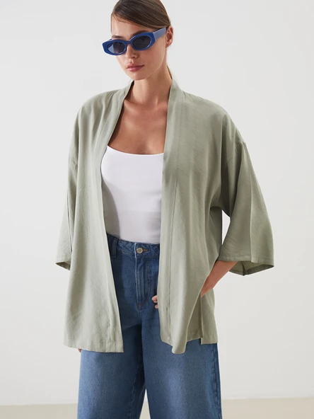 LCW Vision Yeşil Şal Yaka Oversize Kadın Kimono ürün görseli 1
