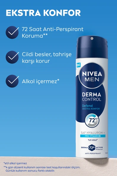 Nivea Men Derma Control Defend Sprey Deodorant 150 ml 3 Adet - Resim 2