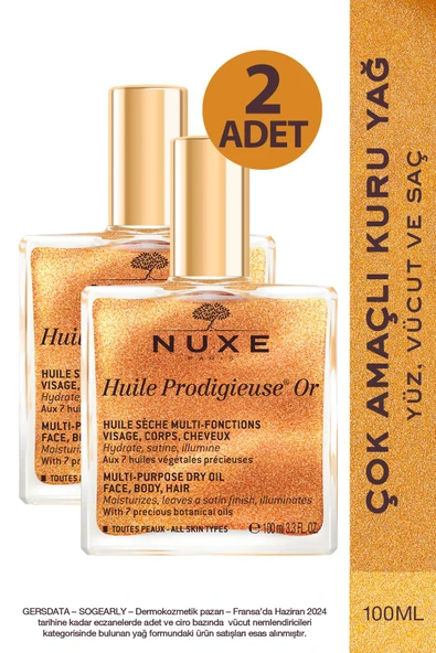 Nuxe Huile Prodigieuse OR Altın Parıltılı Yüz Vücut Saçlar İçin Çok Amaçlı Kuru Yağ 100 ml 2 Adet ürün görseli 1