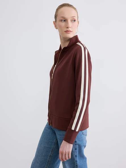LCWAIKIKI Classic Kahverengi Dik Yaka Soft Touch Kadın Fermuarlı Sweatshirt ürün görseli 1