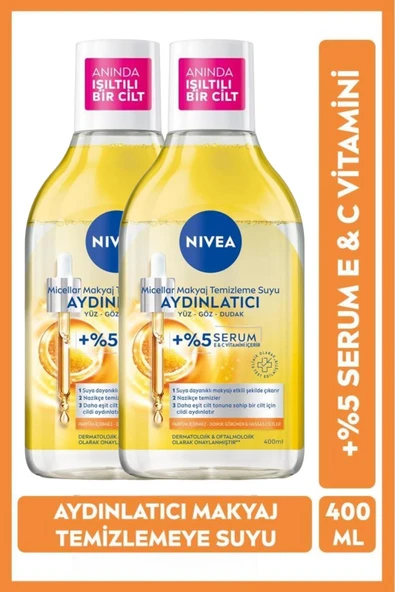 Nivea Aydınlatıcı Micellar Makyaj Temizleme Suyu Serum İçerikli Donuk ve Hassas Cilt Tipleri 400 ml 2 Adet ürün görseli 1