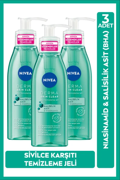 Nivea Derma Skin Clear Yüz Temizleme Jeli 150 ml 3 Adet ürün görseli 1
