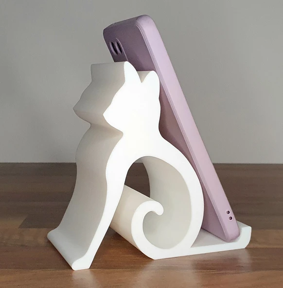 Riti Design - Felis - Minimalist Kedi Tasarım Masaüstü Telefon Tutucu - Beyaz ürün görseli 1