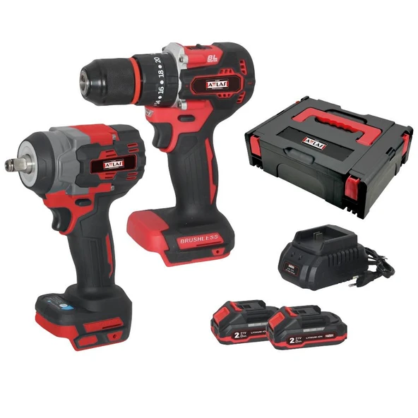 Attlas ATB 21 KS2A-202C Kömürsüz 2x2.0 Ah Çift Akülü İkili Kombo Set Çantalı (55 Nm Darbeli Matkap + 450 Nm Somun Sıkma) - A0104175 ürün görseli 1