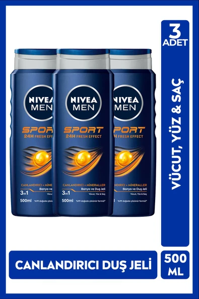 Nivea Men Saç ve Vücut Şampuanı Sport 500 ml 3 Adet ürün görseli 1