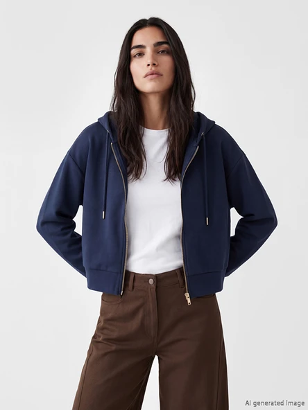 LCW Vision Lacivert Kapüşonlu Kadın Fermuarlı Sweatshirt ürün görseli 1
