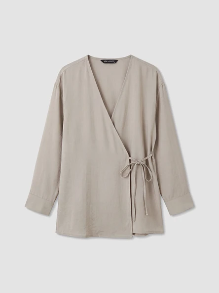 LCW Modest Gri Kruvaze Yaka Dokulu Modal Karışımlı Kadın Kimono ürün görseli 1