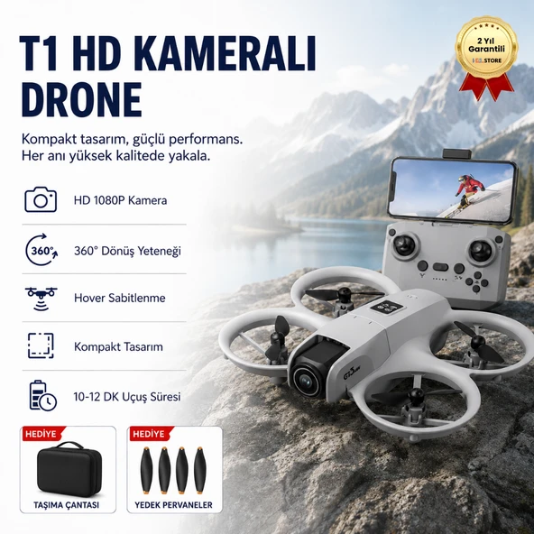 Gri T1 HD Kameralı  360° Dönüşlü taşınabilir Kompakt Drone ürün görseli 1
