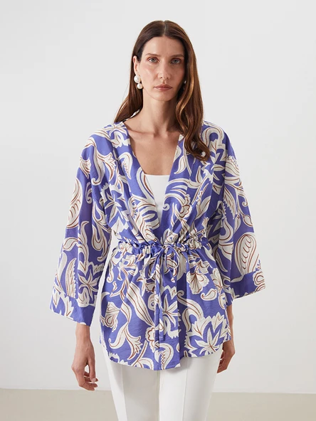 LCWAIKIKI Classic Mor Şal Yaka Desenli Kadın Kimono ürün görseli 1