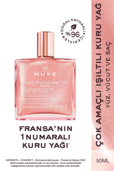 Nuxe Huile Prodigieuse Or Pembe Parıltılı Çiçeksi Çok Amaçlı Kuru Yağ 50 ml ürün görseli 1