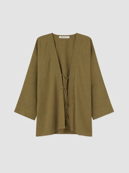 LCW EVERYDAY Haki Oversize Keten Karışımlı Kadın Kimono ürün görseli 1
