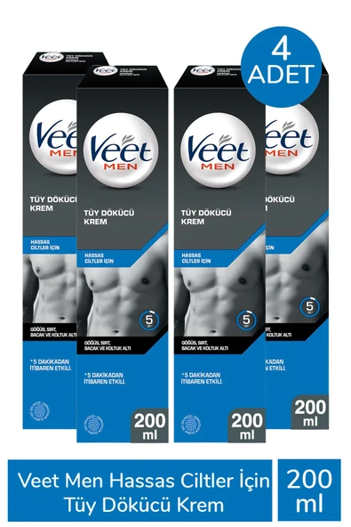 Veet Men Hassas Ciltler İçin Tüy Dökücü Krem 200 ml 4 Adet ürün görseli 1