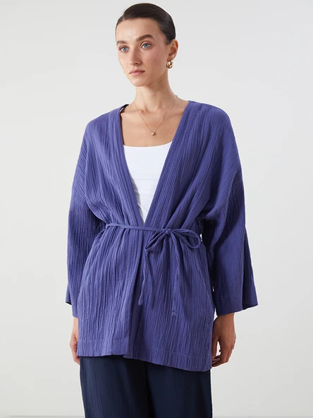 LCWAIKIKI Classic Mor Şal Yaka Oversize Dokulu Kadın Kimono ürün görseli 1