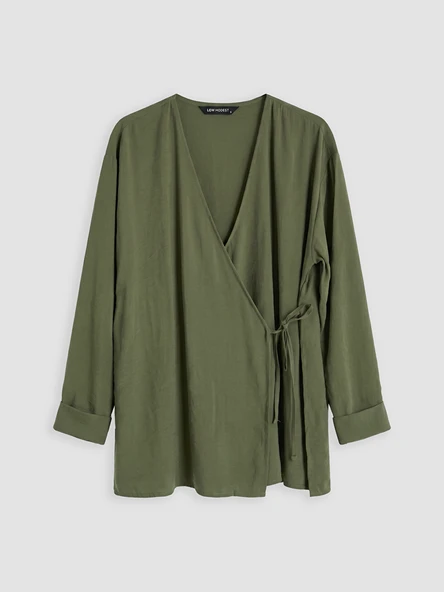 LCW Modest Yeşil Kruvaze Yaka Dokulu Modal Karışımlı Kadın Kimono ürün görseli 1