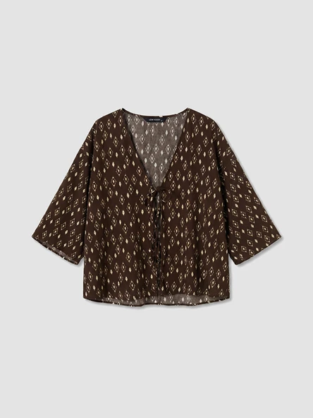 LCW Vision Kahverengi Desenli Oversize Kadın Kimono ürün görseli 1