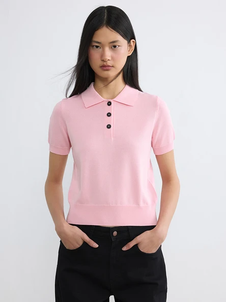 LCW Vision Pembe Polo Yaka Kadın Triko Kazak ürün görseli 1