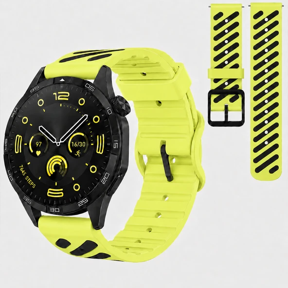 Huawei Watch GT 4 46 mm Uyumlu Çift Renkli Delikli Silikon Spor Kordon  Yeşil ürün görseli 1
