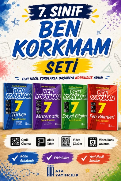 7.Sınıf Ben Korkmam Türkçe-Matematik-Fen Bilimleri- Sosyal Bilgiler Soru Bankası Seti ürün görseli 1