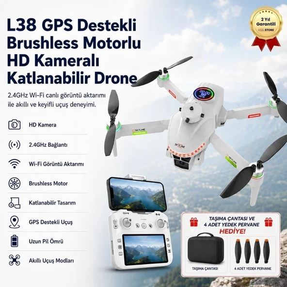 L38 GPS Destekli Brushless Motorlu HD Kameralı Katlanabilir Drone 2.4GHz Wi-Fi Canlı Görüntü Aktarımlı ürün görseli 1