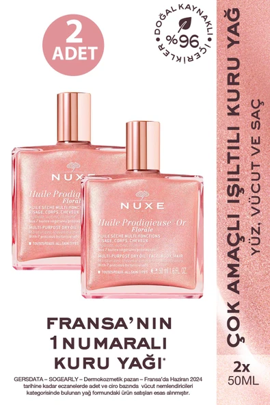 Nuxe Huile Prodigieuse Or Pembe Parıltılı Çiçeksi Çok Amaçlı Kuru Yağ 50 ml 2 Adet ürün görseli 1