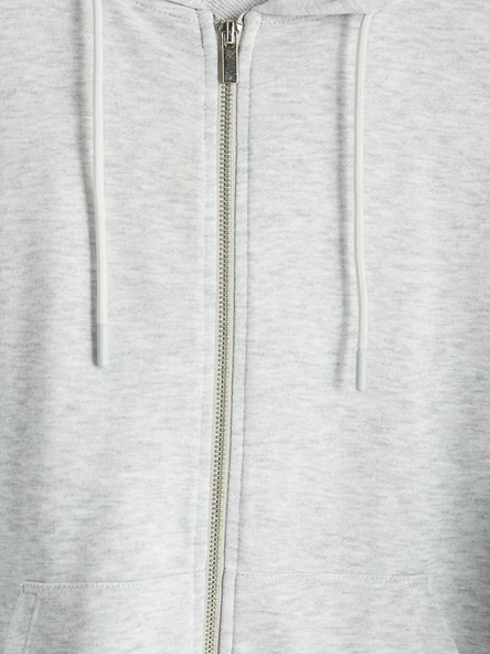 LCWAIKIKI Basic Beyaz Kapüşonlu Oversize Kadın Fermuarlı Sweatshirt - Resim 7