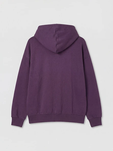 LCWAIKIKI Basic Mor Kapüşonlu Oversize Kadın Fermuarlı Sweatshirt - Resim 6