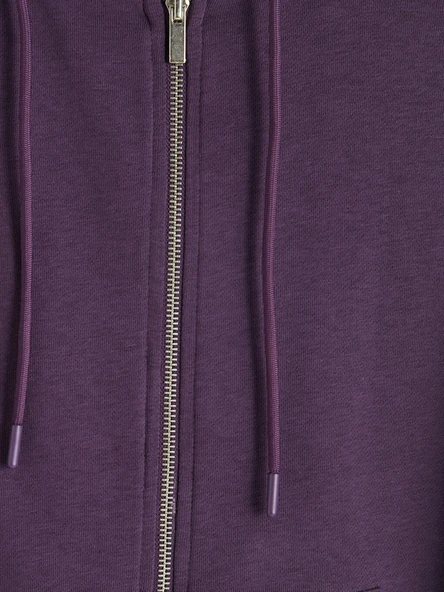 LCWAIKIKI Basic Mor Kapüşonlu Oversize Kadın Fermuarlı Sweatshirt - Resim 7