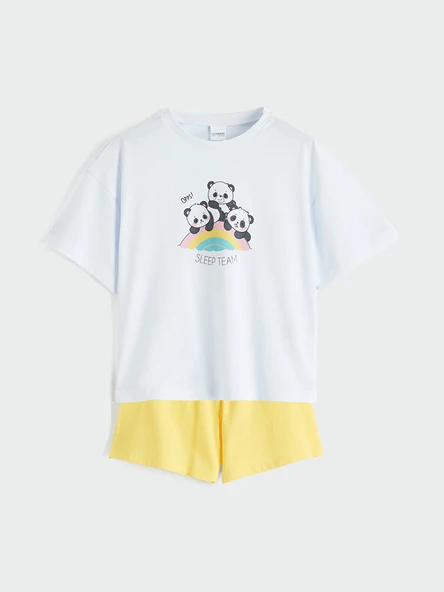 LC WAIKIKI Sarı Baskılı Kız Çocuk Şortlu Pijama Takımı ürün görseli 1