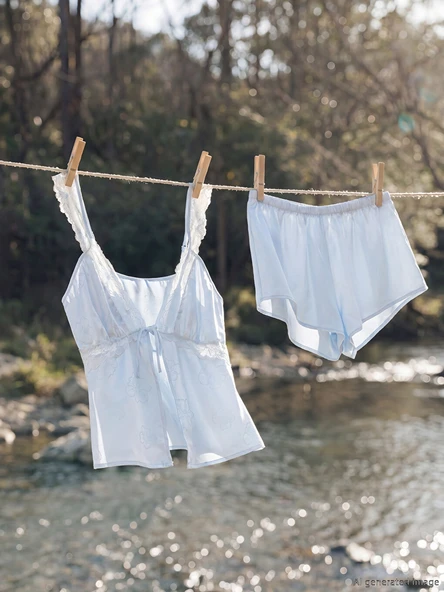 LCW DREAM Mavi Dantel Detaylı Saten Kadın Şortlu Pijama Takımı ürün görseli 1