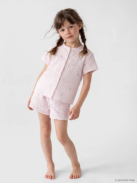 LCW Kids Beyaz Bisiklet Yaka Kız Çocuk Şortlu Pijama Takımı ürün görseli 1