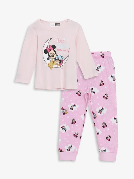 LCW Kids Pembe Bisiklet Yaka Minnie Mouse Baskılı Kız Çocuk Pijama Takımı ürün görseli 1