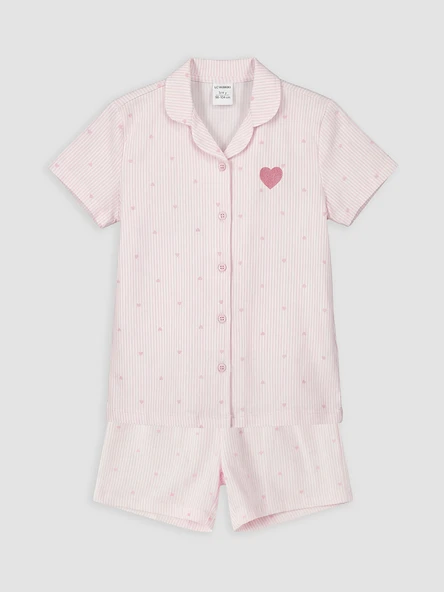 LCW Kids Pembe Gömlek Yaka Kız Çocuk Şortlu Pijama Takımı ürün görseli 1