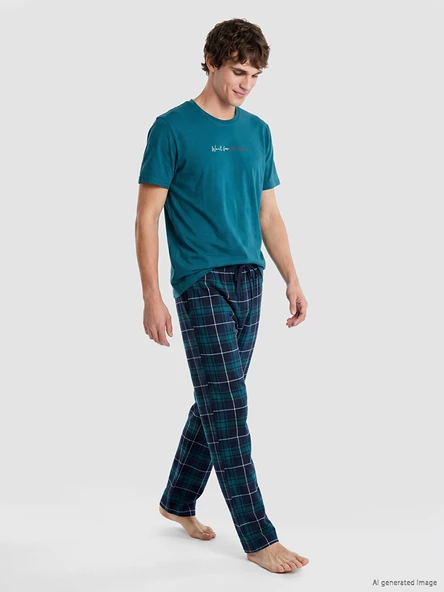 LC WAIKIKI Lacivert Regular Fit Ekose Erkek Pijama Takımı ürün görseli 1
