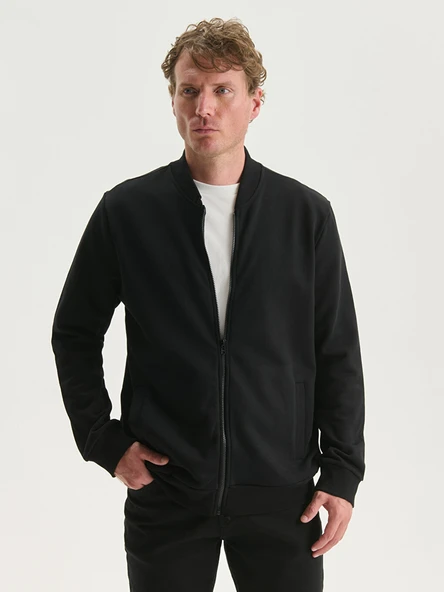 LCWAIKIKI Basic Siyah Kolej Yaka Uzun Kollu Erkek Fermuarlı Sweatshirt ürün görseli 1