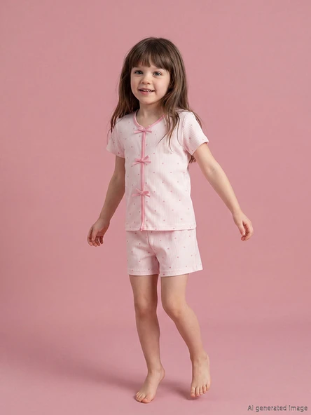 LCW Kids Pembe Kız Çocuk Şortlu Pijama Takımı ürün görseli 1