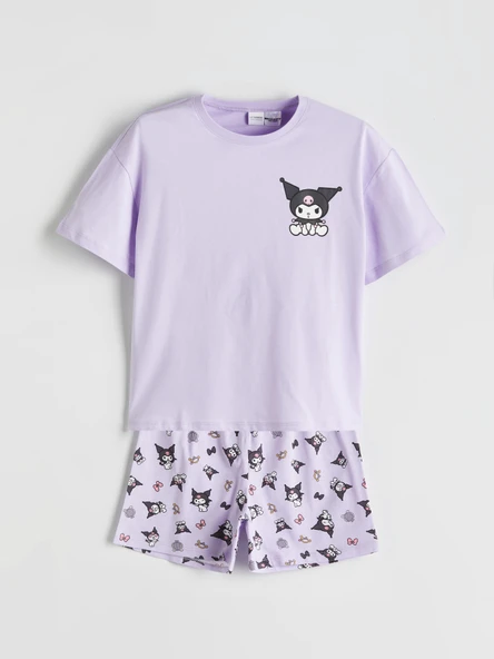LCW Kids Lila Bisiklet Yaka Kuromi Baskılı Kız Çocuk Şortlu Pijama Takımı ürün görseli 1
