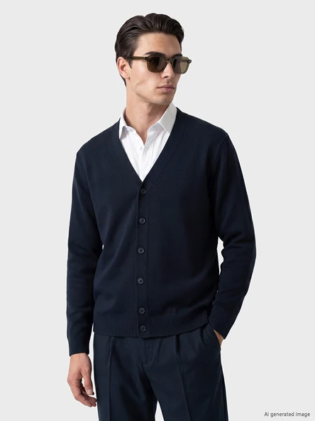 LCWAIKIKI Classic Lacivert Regular Fit V Yaka Erkek Triko Hırka ürün görseli 1